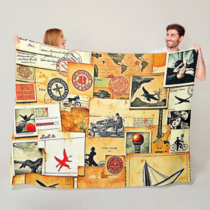 Vintage Retro Postcard Mix Fleece Blanket