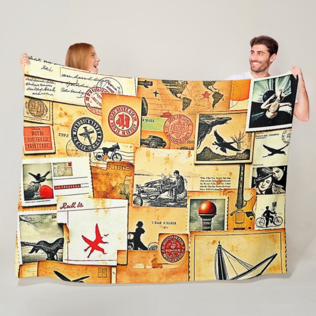 Vintage Retro Postcard Mix Fleece Blanket (In Situ)