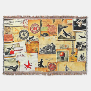 Vintage Retro Postcard Mix Throw Blanket