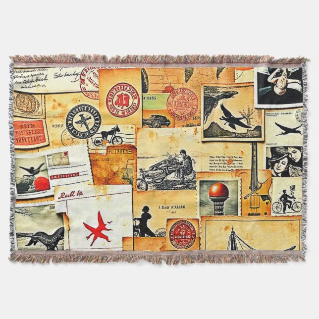 Vintage Retro Postcard Mix Throw Blanket (Front)