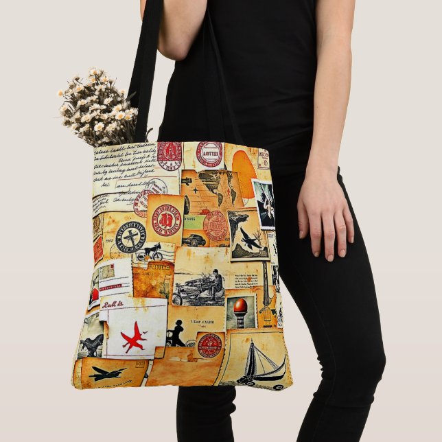 Vintage Retro Postcard Mix Tote Bag (Close Up)