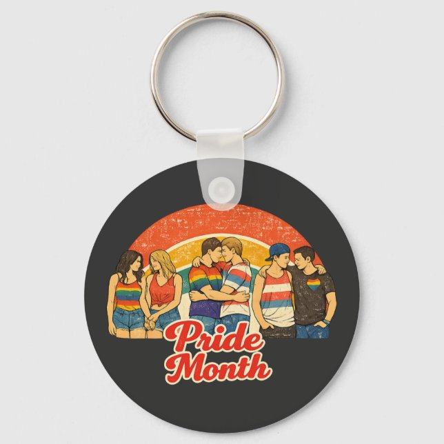 Vintage Retro Pride Month LGBTQ Celebration Key Ring (Front)