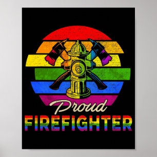 Vintage Retro Proud Firefighter Rainbow Flag Poster