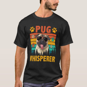 Vintage Retro Pug Whisperer Funny Dog Sunglasses L T-Shirt