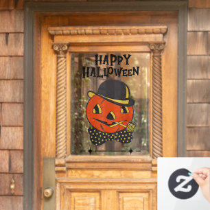 Vintage Retro Pumpkin with Pipe Happy Halloween Window Cling