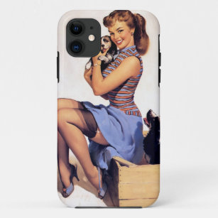 Vintage Retro Puppy Love Pin UP Girl Case-Mate iPhone Case