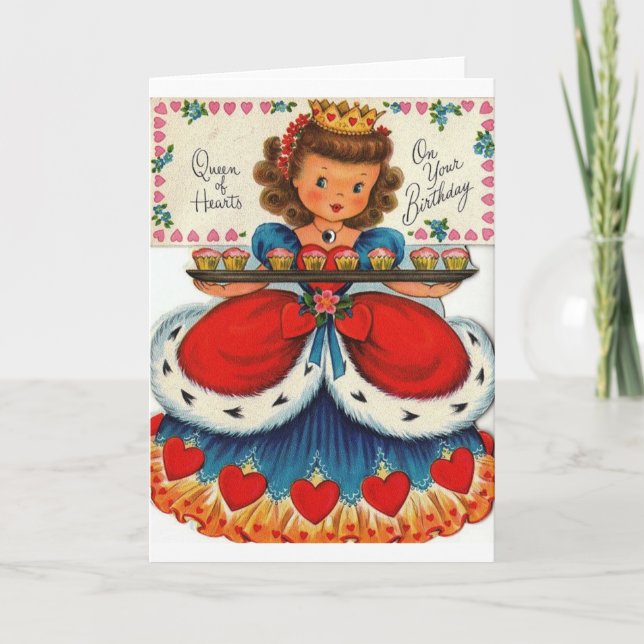 Vintage Retro Queen Of Hearts Birthday Card (Front)