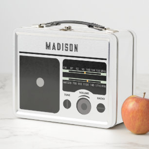 Vintage Retro Radio Personalised Name Metal Lunch Box