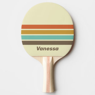 Vintage Retro Rainbow Across Striping with Name Ping Pong Paddle