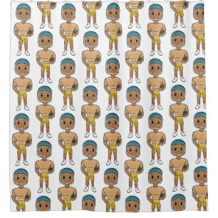 vintage retro rainbow football player ombre shower curtain