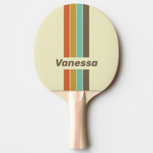 Vintage Retro Rainbow Pin Striped with Name Ping Pong Paddle