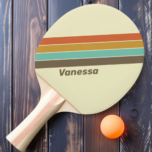 Vintage Retro Rainbow Striped with Name Ping Pong Paddle