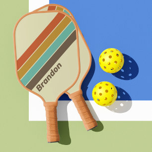 Vintage Retro Rainbow with Name Pickleball Paddle