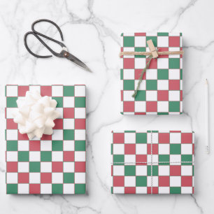 Vintage Retro Red and Green Square Plaid Wrapping Paper Sheet