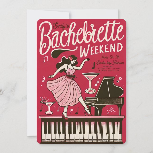 Vintage Retro Red Bachelorette Weekend  Invitation (Front)