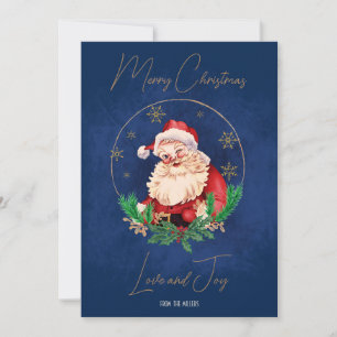 Vintage Retro Red Blue Santa Claus Merry Christmas Holiday Card