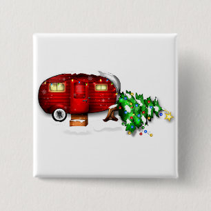 Vintage Retro Red Camper Christmas Button