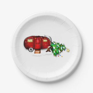 Vintage Retro Red Camper Christmas Paper Plates