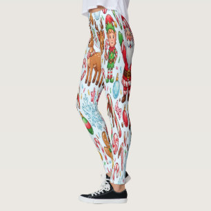 Vintage Retro Red Candy Cane Wonderland Christmas Leggings