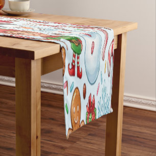 Vintage Retro Red Candy Cane Wonderland Christmas Short Table Runner