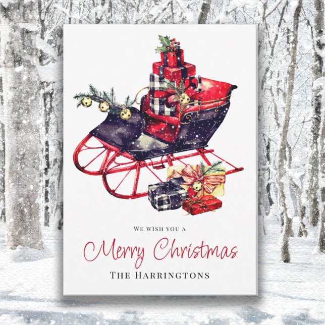 Vintage Retro Red Sleigh Christmas Greeting Card (Creator Uploaded)