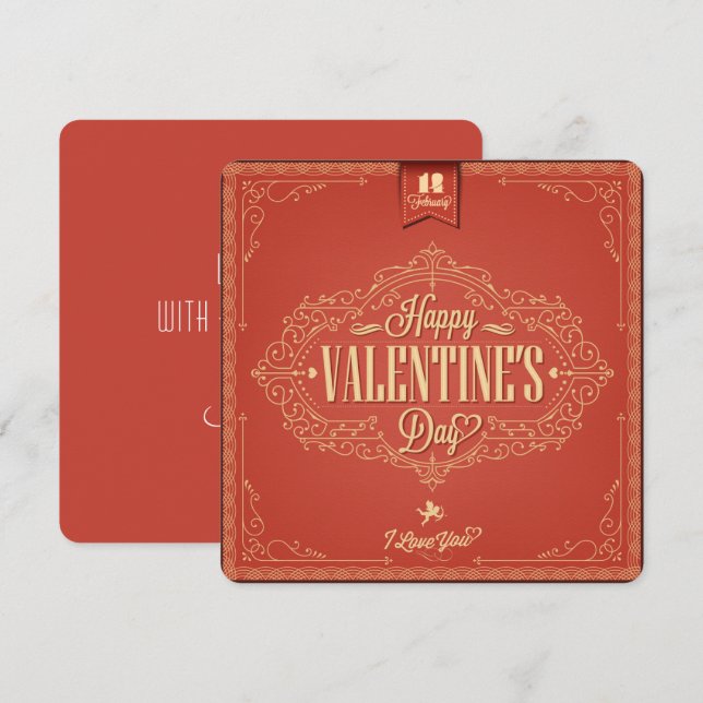 Vintage Retro Red Valentines Holiday Card (Front/Back)
