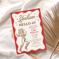 Vintage Retro Red Yeehaw Cowgirl 40th Birthday