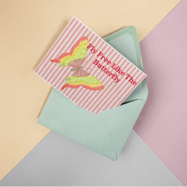 Vintage Retro Red Yellow Green Butterfly Postcard (Creator Uploaded)