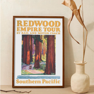 Vintage Retro Redwood National Park Empire Tour Poster