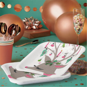 Vintage retro reindeer Christmas party plate