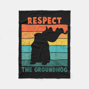 Vintage Retro Respect The Groundhog Holiday Funny Fleece Blanket
