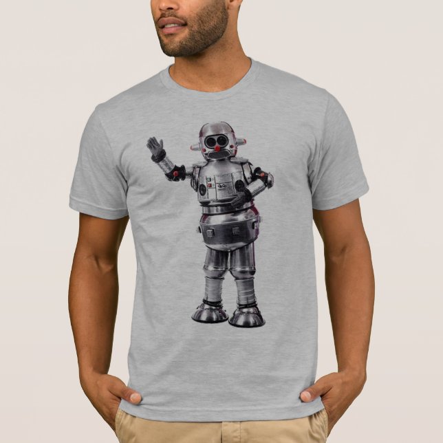 Vintage Retro Robot grey semi fitted mens tshirt (Front)