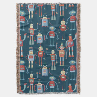 Vintage Retro Robot Pattern Dark Throw Blanket