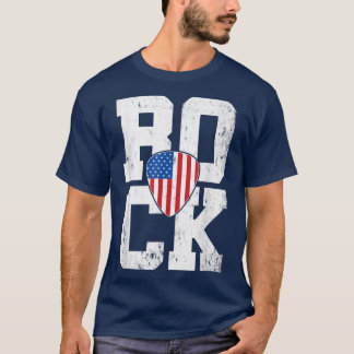 Vintage Retro Rock American Flag Guitar Pick Music T-Shirt