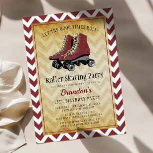 Vintage Retro Roller Skating Birthday Party Invitation