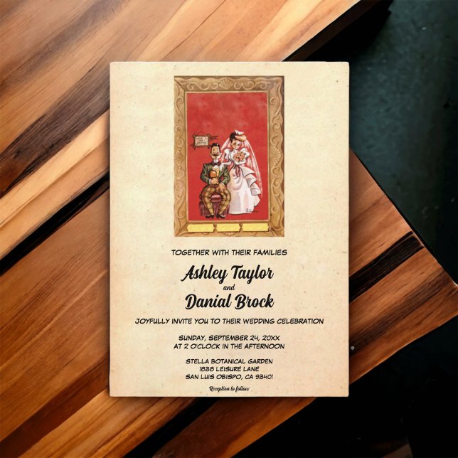 Vintage Retro Romantic Bride Groom Rustic Wedding Invitation (Creator Uploaded)