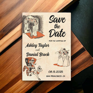 Vintage Retro Romantic Comic Wedding Save the Date Invitation