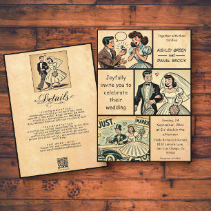 Vintage Retro Romantic Couple 50s Comic Wedding Invitation