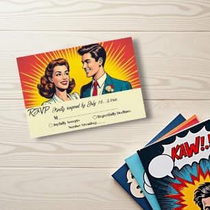 Vintage Retro Romantic Couple Comic Style Wedding RSVP Card