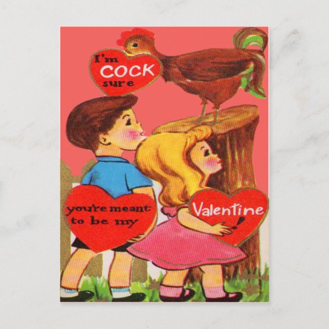 Vintage Retro Rooster Valentine Card (Front)