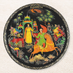 Vintage Retro Russian Fairy Tale Fantasy Colorful Round Paper Coaster
