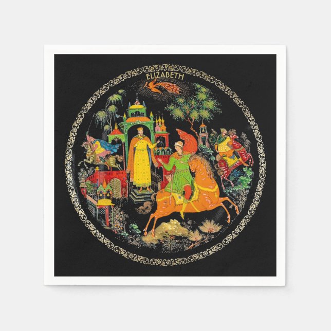 Vintage Retro Russian Fairy Tale Fantasy Colourful Napkin (Front)