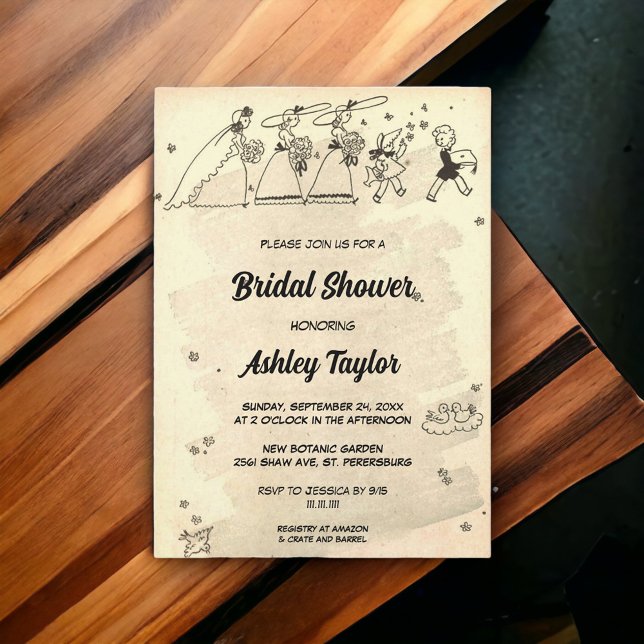 Vintage Retro Rustic Bridesmaids Old Bridal Shower Invitation (Creator Uploaded)