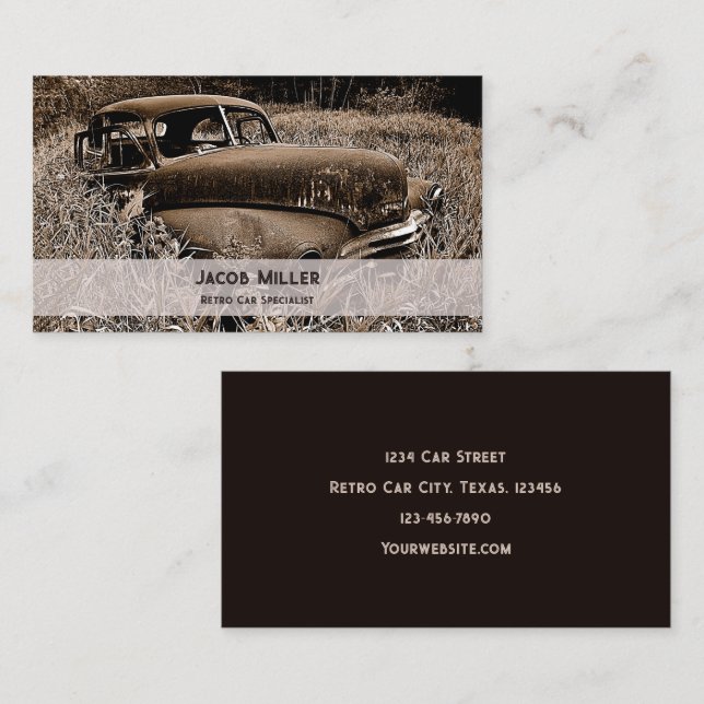 Vintage Retro Rustic Brown Classic Car Business Card (Front/Back)
