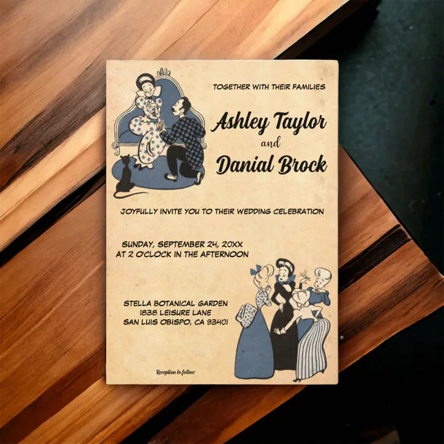 Vintage Retro Rustic Comic Book Romantic Wedding Invitation | Zazzle