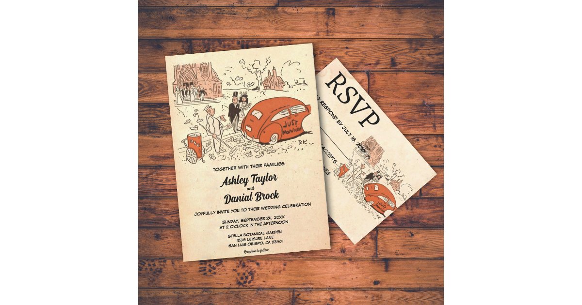 Vintage Retro Rustic Couple Comic Themed Wedding Invitation | Zazzle