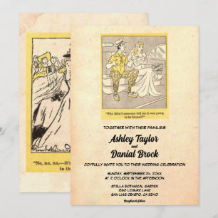 Vintage Retro Rustic Funny Couple Comic Wedding Invitation