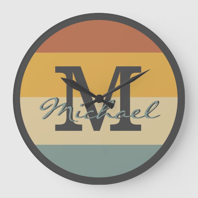 Vintage retro rustic name initials personalised  large clock (Front)