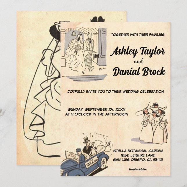 Vintage Retro Rustic Old Stylish Modern Wedding Invitation (Front/Back)