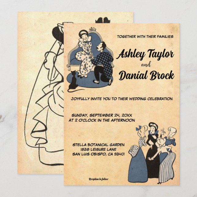 Vintage Retro Rustic Old Stylish Romantic Wedding Invitation (Front/Back)